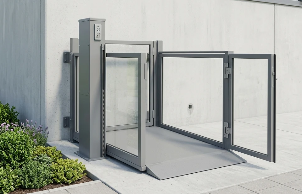 Plataforma externa com proteções de vidro e entrada nivelada